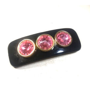 Black Plastic Hair Barrette Tension Clip Pink Rhinestone Repaired Flawerd...